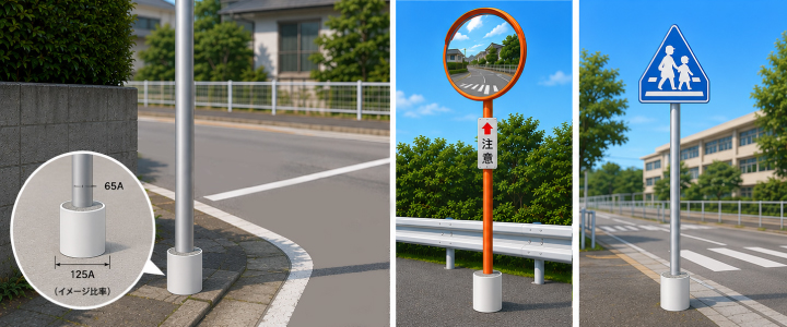 街灯やカーブミラーの支柱の補強