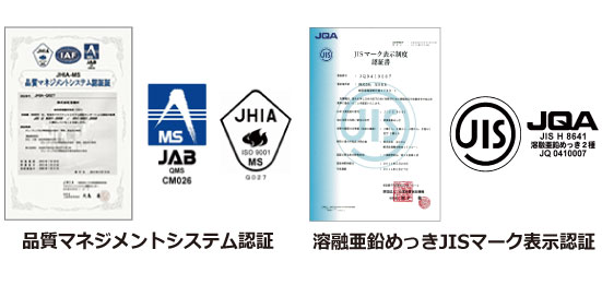 品質マネジメントシステムISO・溶融亜鉛めっきJISマーク表示認証