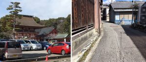 津島神社周辺の細い路地が入り組んだ住宅地