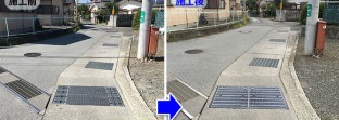 既設の大型側溝用グレーチングをボルト固定式にはめ替えた現場