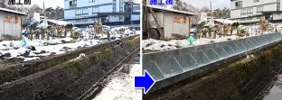 青森県弘前市水路からの雨水がオーバーフローしていた現場