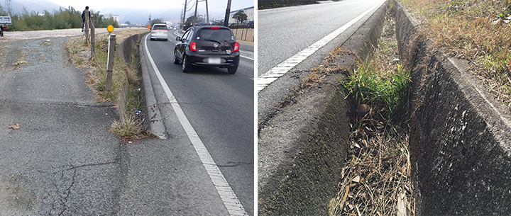 兵庫県宍粟市 蓋の無い側溝 道路拡幅前写真